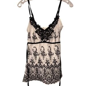 Warehouse UK Women's Size 8 Black Sheer Lace Trim Top Tank Blouse Y2K